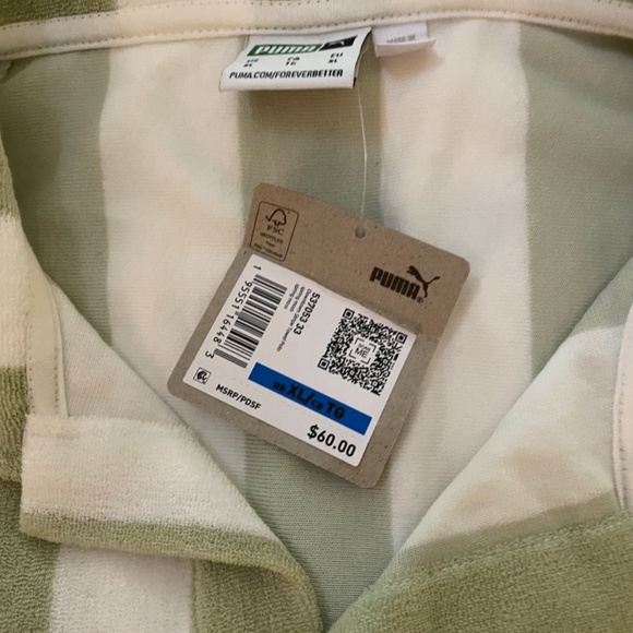Puma Downtown Towelling Green Stripe Polo Shirt - Picture 7 of 9